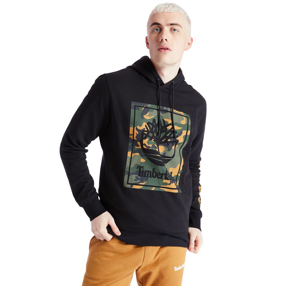 Timberland Mens Sweatshirts Camo Tree-Logo Hoodie - Black - India QD2546719